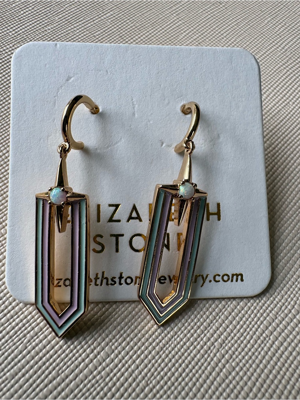 Elizabeth Stone Geometric Drop Earrings in Gold & Multicolor - Picture 5 of 5